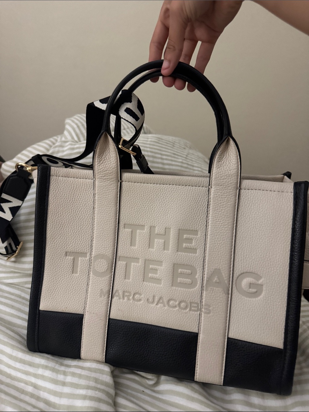Marc Jacobs Cream and Black 'The Tote Bag' Leather Tote